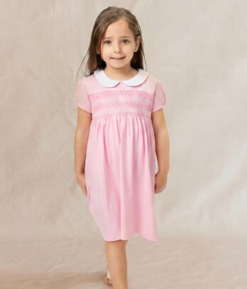 Robe fille rose col contrasté été