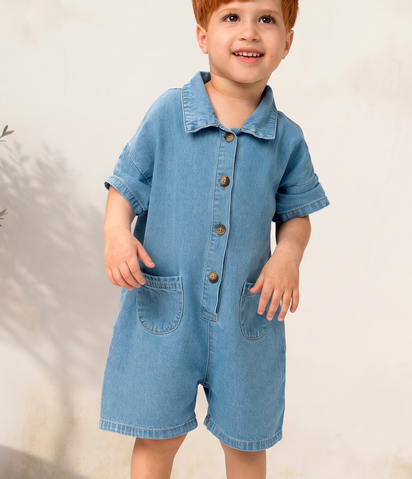 234428 Combinaison bébé denim manches courtes – Image 1