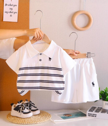 Ensemble garçon blanc polo rayé