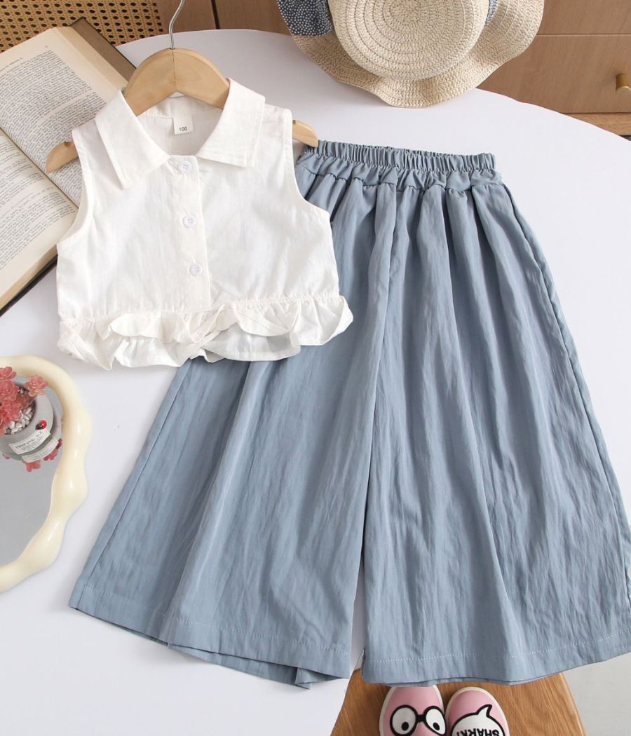 419489 Ensemble fille 2 pièces été bleu et blanc – Image 1