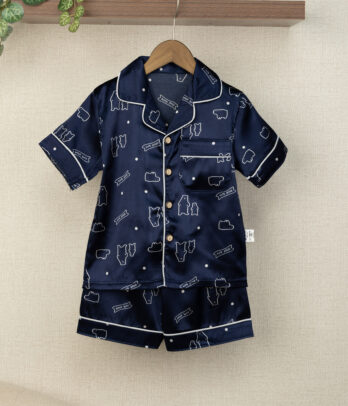 Pyjama fille bleu nuit avec imprimé oursan – Manches courtes