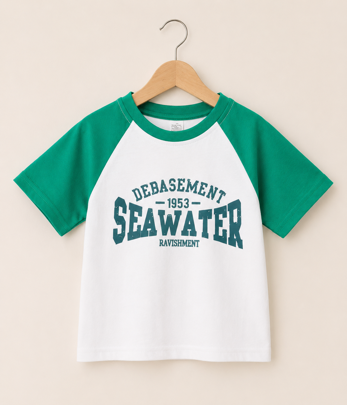 672483 (2) T-shirt garçon blanc et vert imprimé college – – Image 1