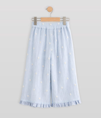 Pantalon large fillette bleu ciel