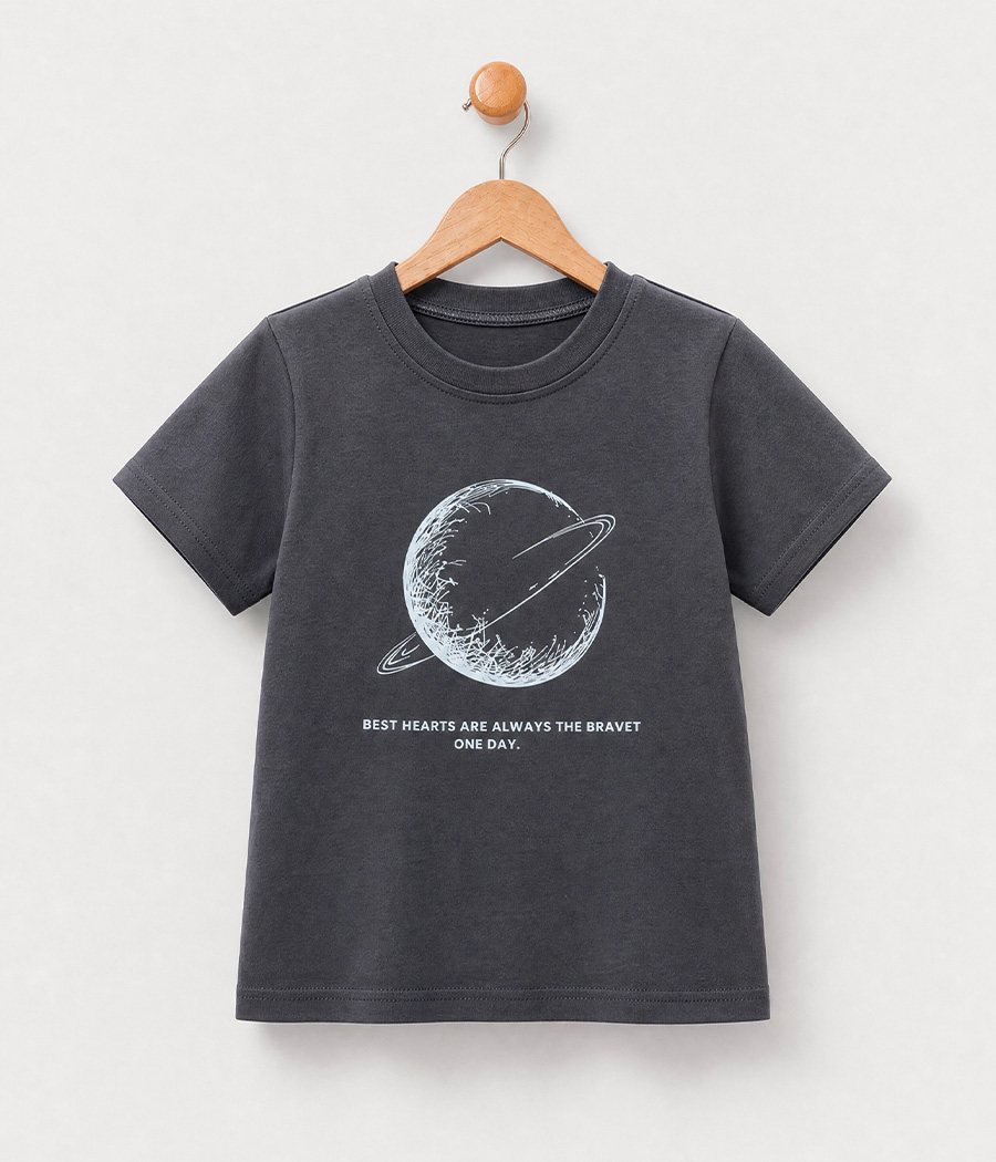 898966 T-shirt garçon gris imprimé planète – Image 1