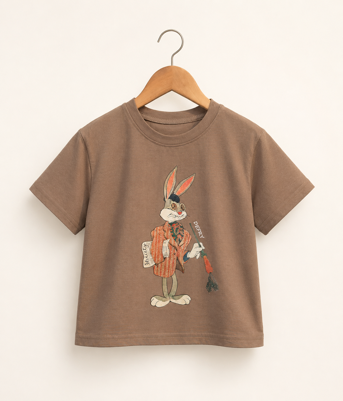 918136 (1) T-shirt fille oversize marron avec imprimé lapin – Manches courtes – Image 1