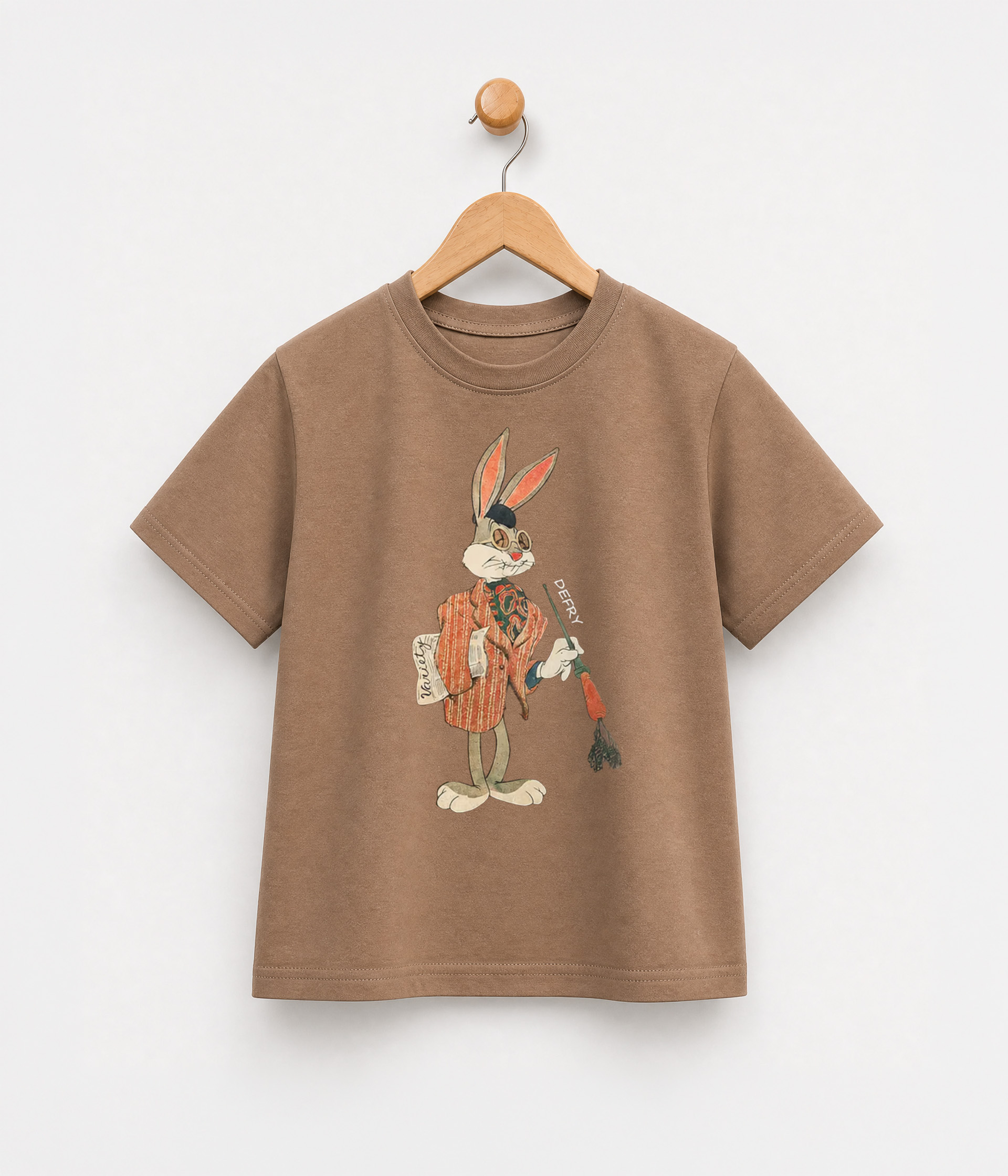 918136 T-shirt fille oversize marron avec imprimé lapin – Manches courtes – Image 1