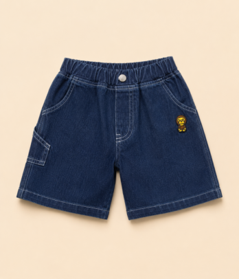 Bermuda garçon denim foncé brodé ours