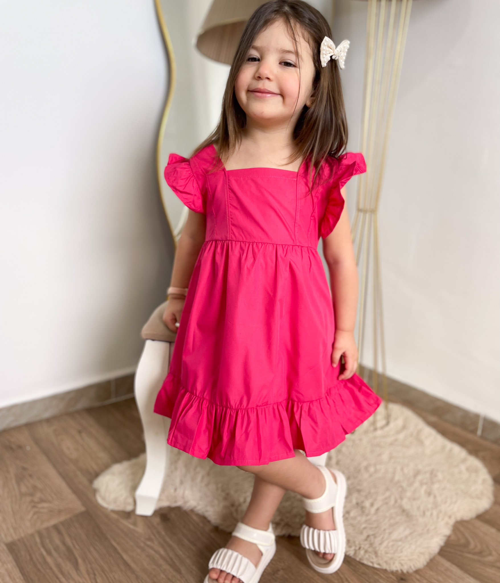 IMG_8613 Robe fille rose fuchsia volantée – Image 1
