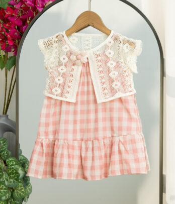 Robe fille vichy rose avec boléro dentelle