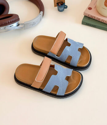 Mules fille bicolores camel & gris clair – Casual chic