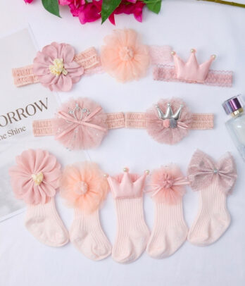 Duo bébé bandeau fleur et chaussettes assorties