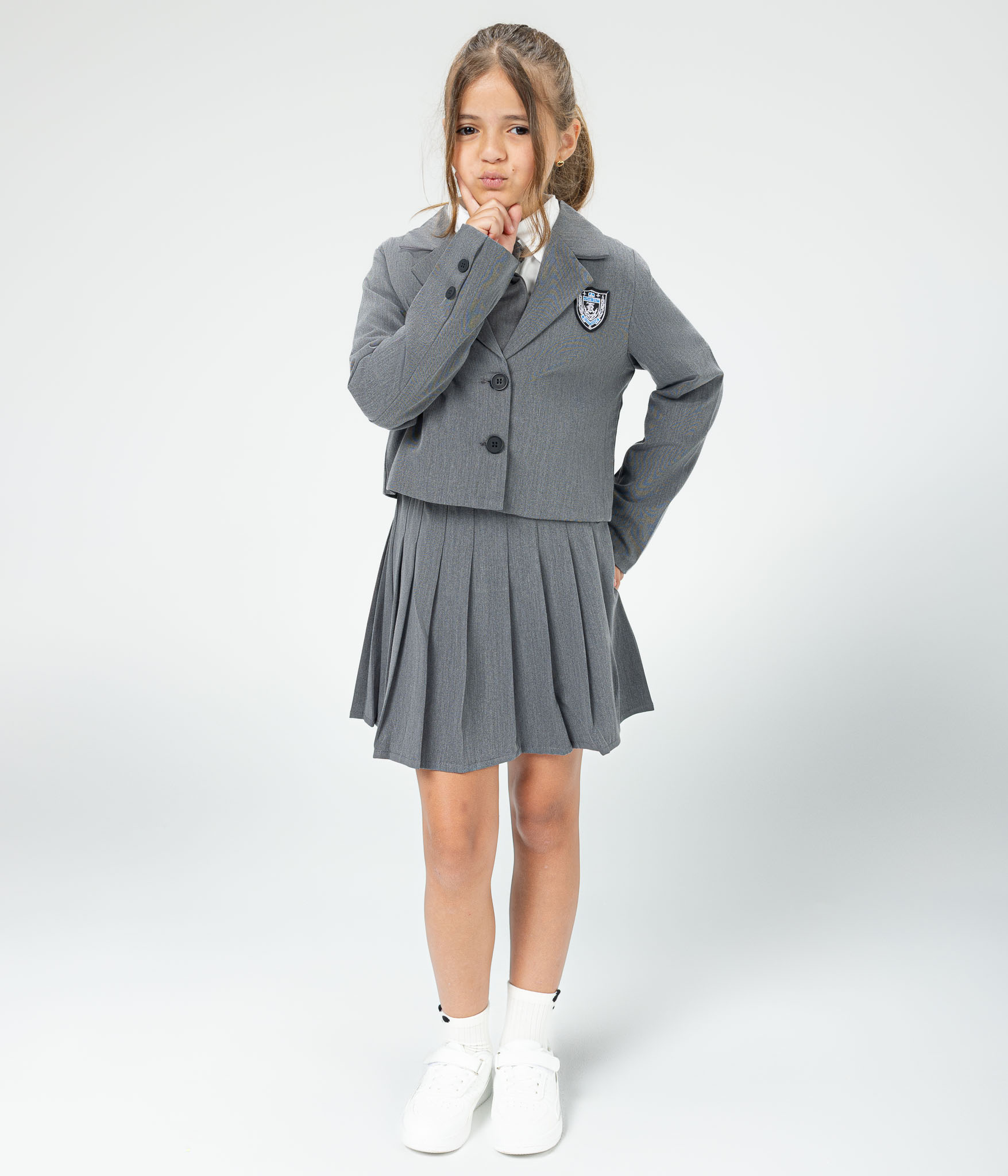 5258331101-Edit Ensemble uniforme gris blazer et jupe plissée – Image 1