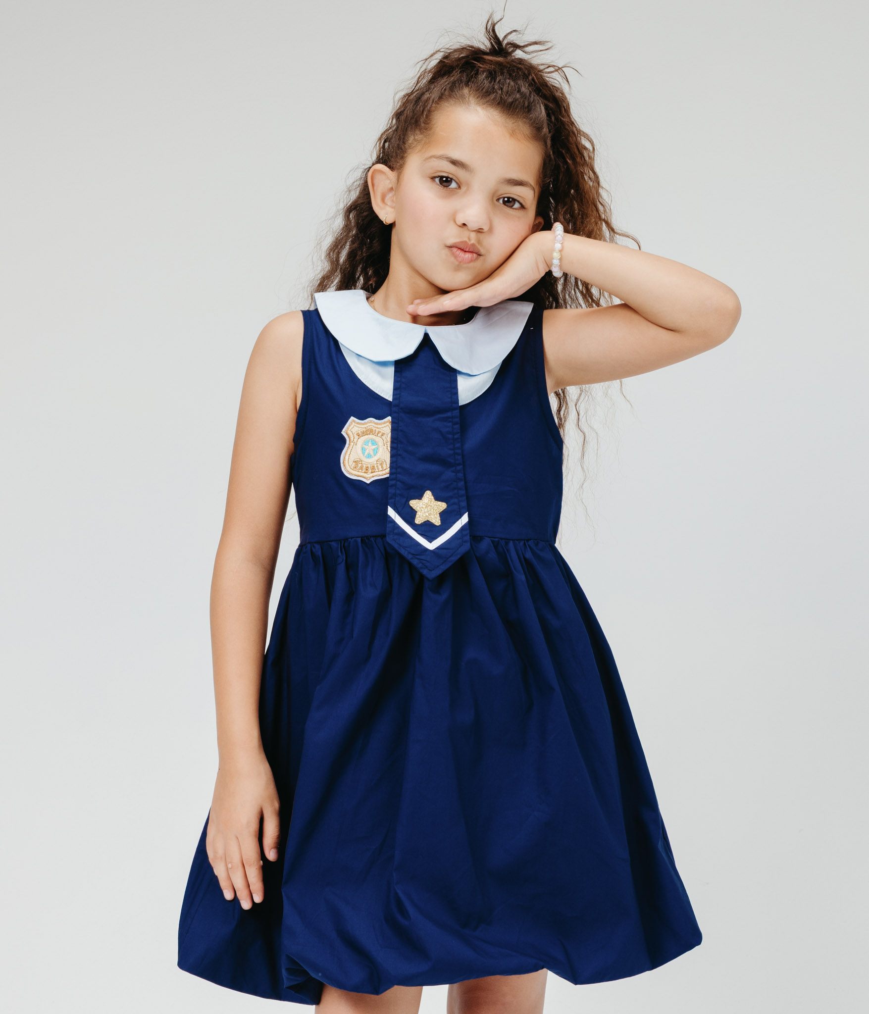 571334 Robe chasuble marine 50080 50089cusson ourson0665 Robe marine écolière à col bleu clair et cravate – Image 1