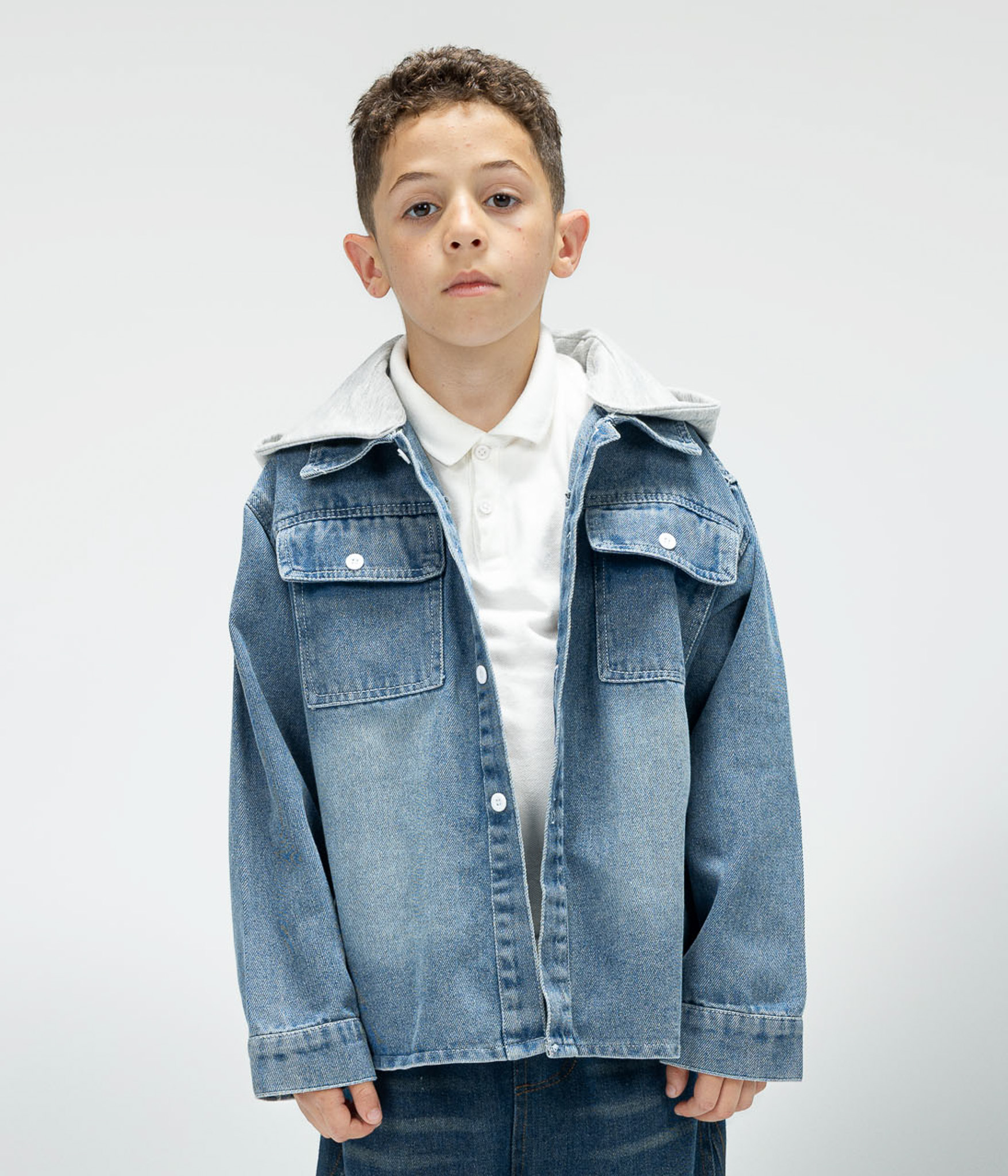 153882--2 Veste denim garçon 2-en-1 avec capuche – Image 1