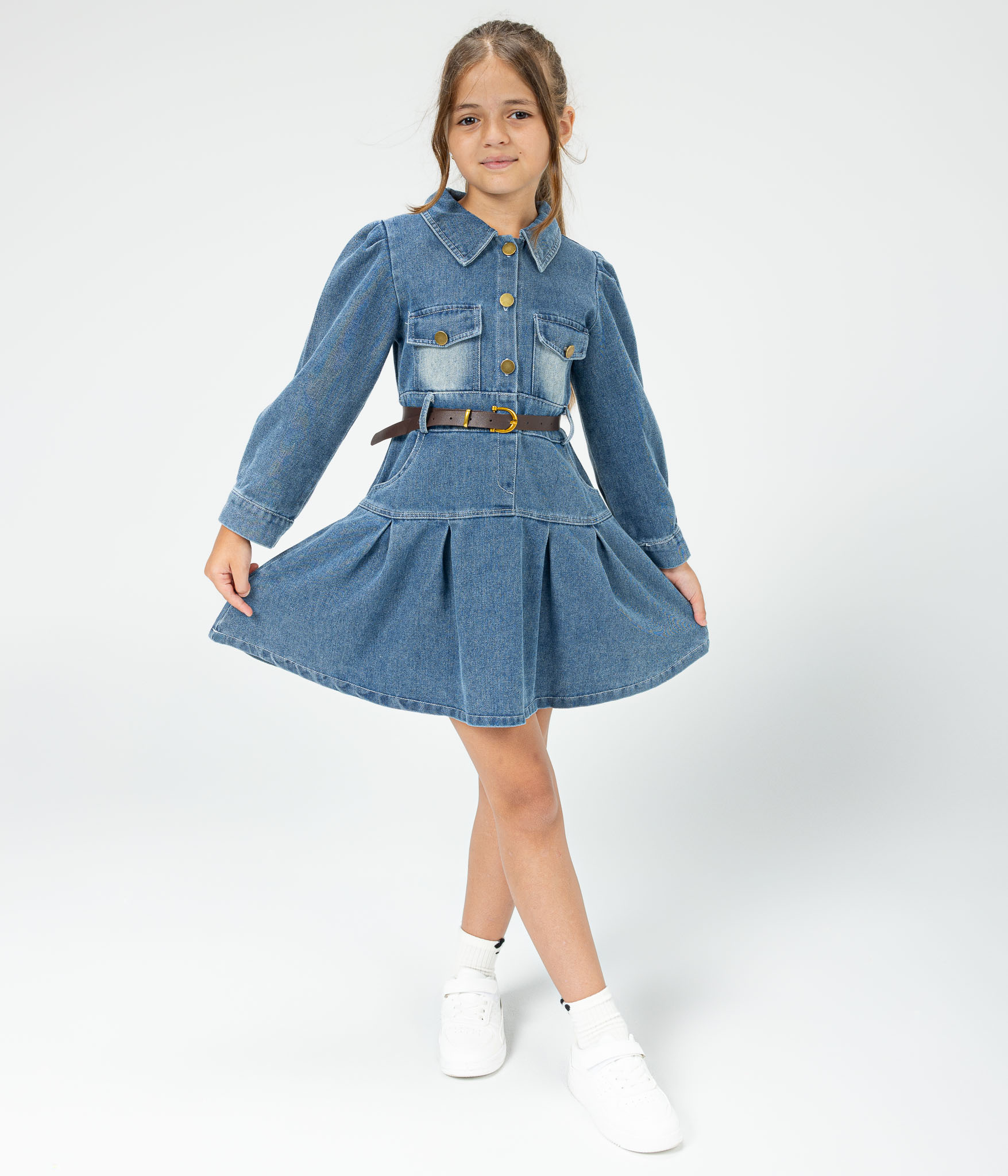 37293 Robe denim à ceinture et bas à volants – Image 1
