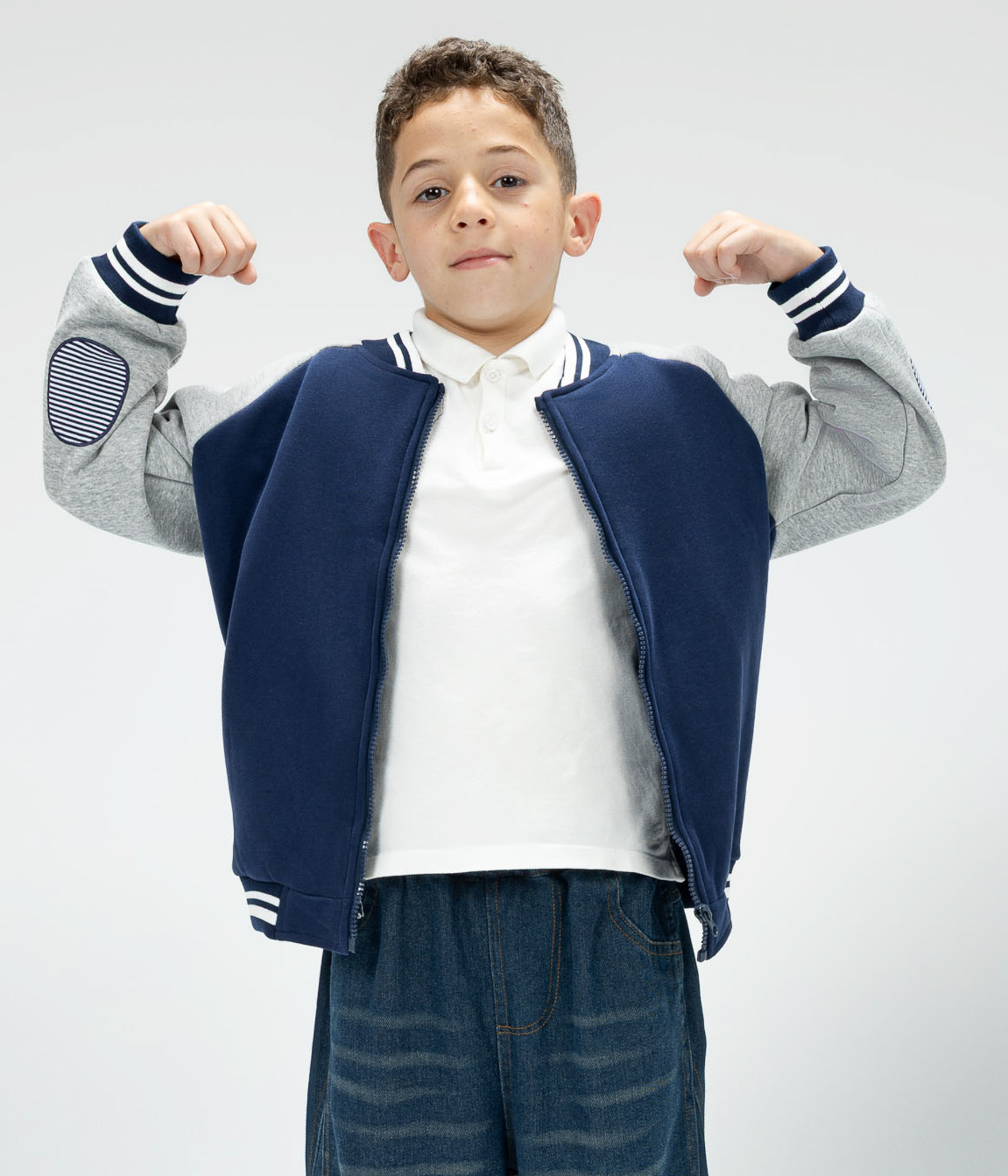 532236-2 2 Veste teddy bleu marine et manches grises zippées – Image 1
