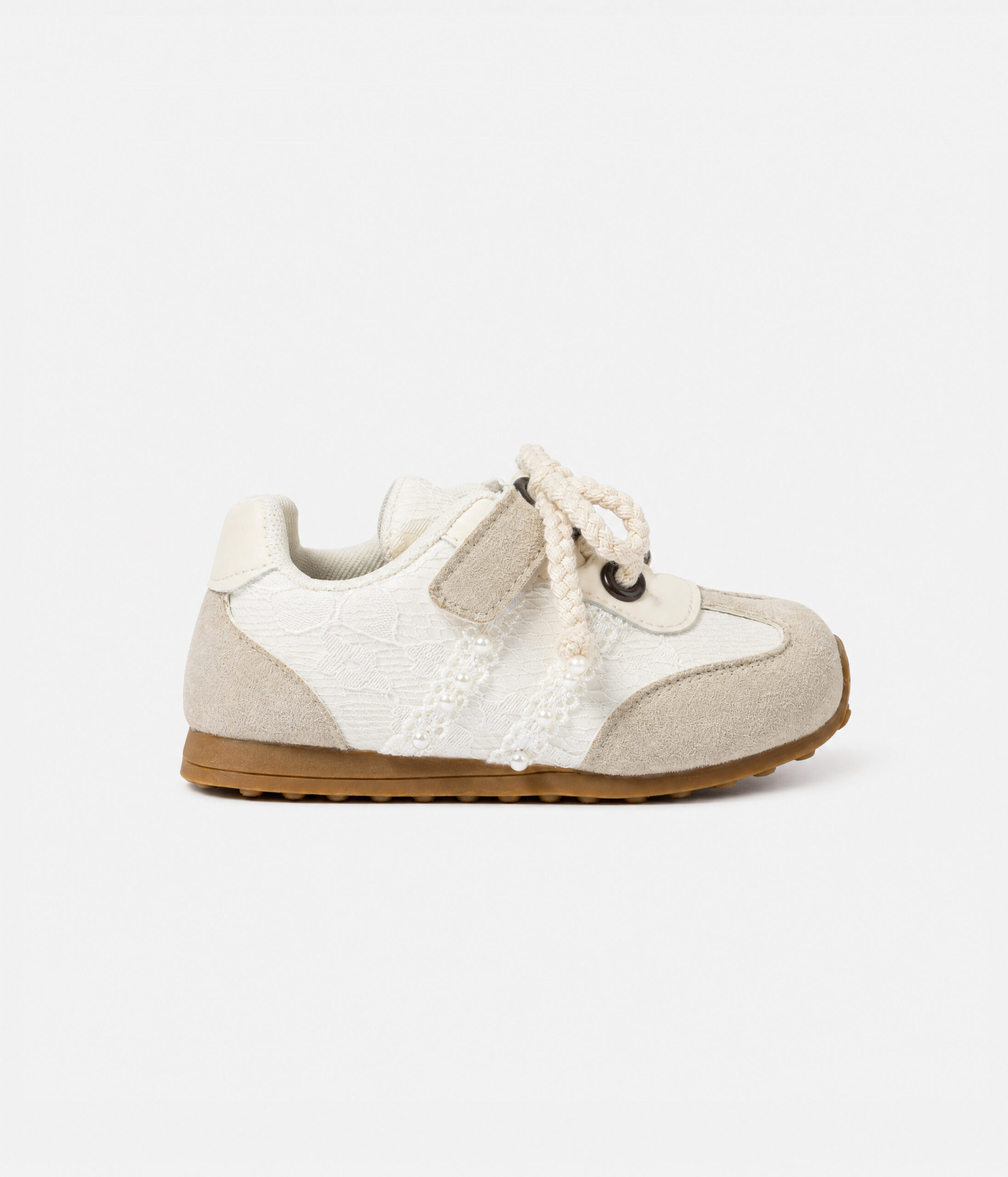 961647-01 Sneaker lacet perles façon dentelle crème ivoire – Image 1